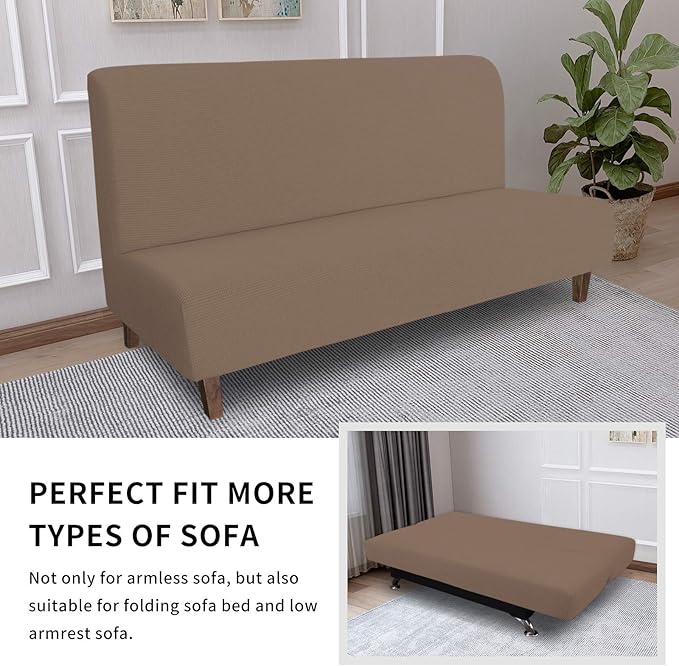 Easy-Going 100% Waterproof Futon Cover, Dual Waterproof Couch Cover for Futon, Stretch Jacquard Sofa Cover, Leakproof Furniture Protector for Kids, Pets, Dog and Cat (Medium, Camel)