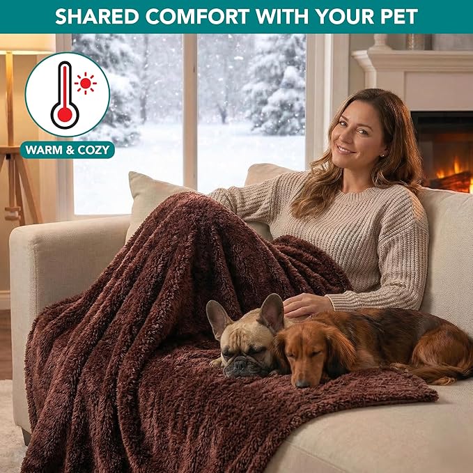 PetAmi Fluffy Waterproof Dog Blanket for Small Medium Dogs, Soft Warm Pet Sherpa Throw Pee Proof Couch Cover, Reversible Cat Puppy Bed Blanket Sofa Protector, Plush Washable Pad (Brown, 29x40)