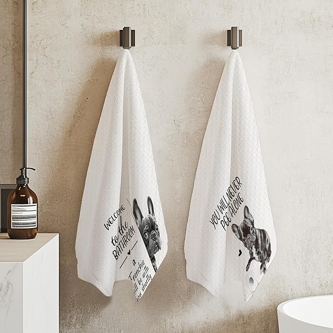 Cabana Bro Funny French Bulldog Bathroom Hand Towels, Frenchie Gifts for Women Men, Dog Lover Gifts, Welcome to The Bathroom Decorative Hand Towels for Bath Room Washroom, 16x24 Inch Set of 2