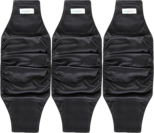 Langsprit Male Belly Bands for Dogs (Pack of 3) - High Absorbing Dog Wraps Male Washable - Reusable Dog Diapers (Black, Medium)