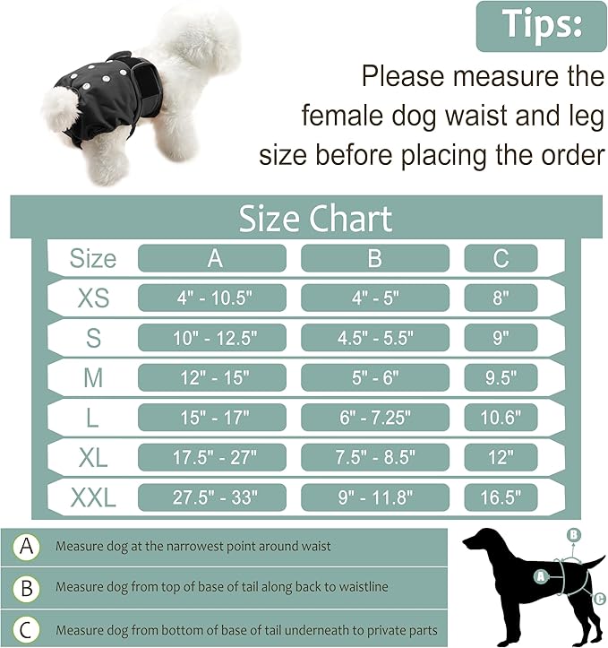 Female Dog Diapers 5Pcs - Premium Reusable Diapers for Doggie in Heat - Highly Absorbent Dog Diapers Female for Pet Incontinence with Adjustable Snaps, Black, L