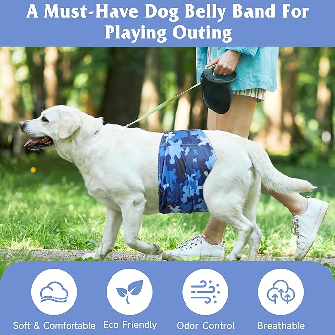 5 Pack Dog Diapers Male Reusable, Premium Belly Bands for Male Dogs, High Absorbing Male Dog Pee Wraps for Doggie in Incontinence or Excitable Urination and Training Camouflage Pattern L