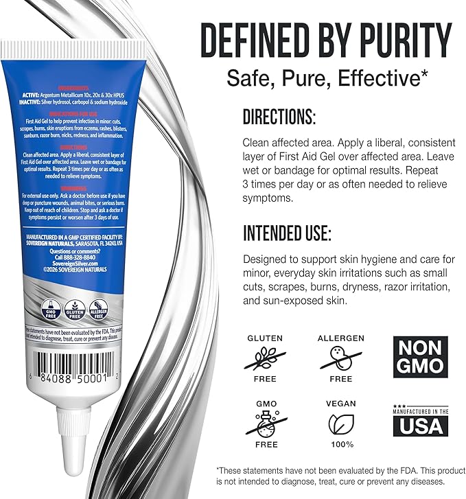 Sovereign Silver First Aid Gel - Argentum Metallicum Gel Wound Care Support, Topical Skin Care for Minor Skin Irritations with Convenient Pump - 1 fl oz (30 mL)