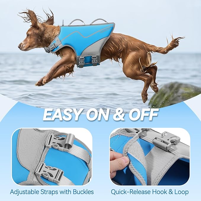 VIVAGLORY Neoprene Dog Life Vest, Dog Life Jacket for Swimming & Boating, Lightweight & Buoyancy for Puppy Doggy, Swimming Vest with Handle, XL, Blue