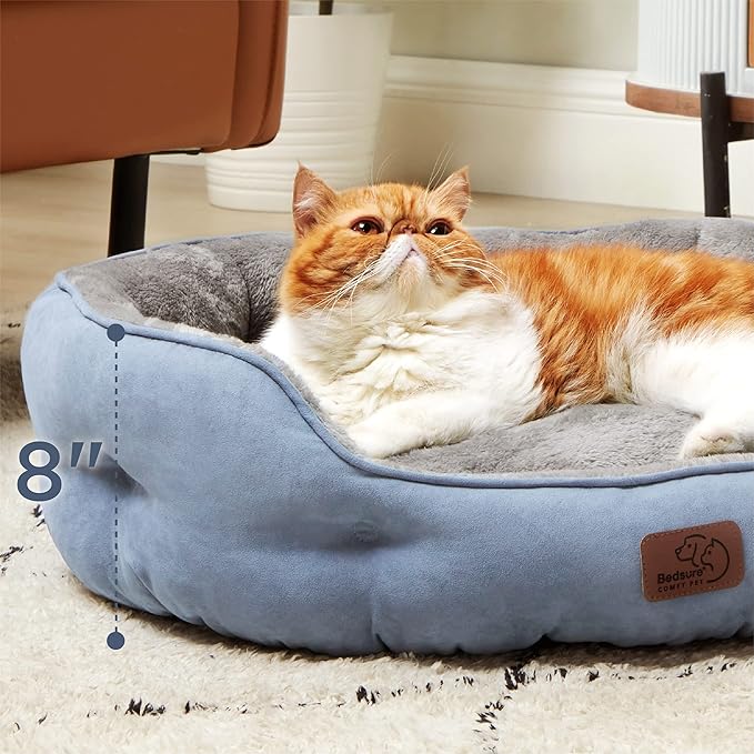 Bedsure Dog Beds for Small Dogs - Round Cat Beds for Indoor Cats, Washable Pet Bed for Puppy and Kitten with Slip-Resistant Bottom, 25 Inches, Frost Blue