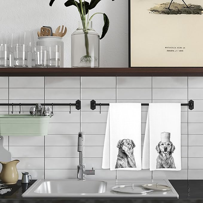Funny Golden Retriever Bathroom Hand Towels, Golden Retriever Gifts, Dog Bathroom Decor, Funny Dog Hand Towels for Kids Bath Room Washroom Restroom Decor, 16x24 Inch Set of 2