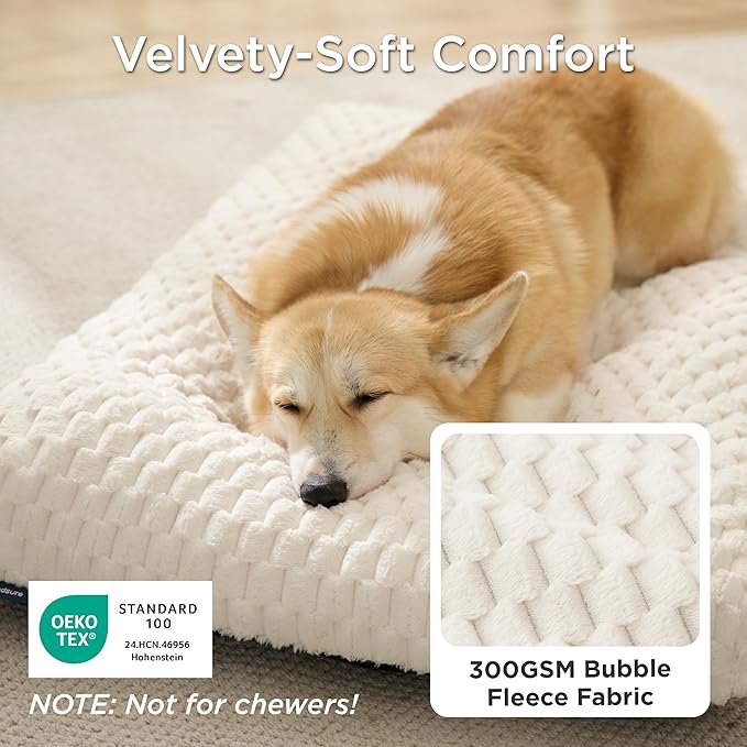 Bedsure Washable Dog Bed Medium Size Dog, Soft Fluffy Bubble Fleece Pet Bed Mat for Deep Sleep, Non-Slip and Machine Washable Kennel Sleeping Pad for Medium Dogs/Puppy, 29"x21"x3", Cream