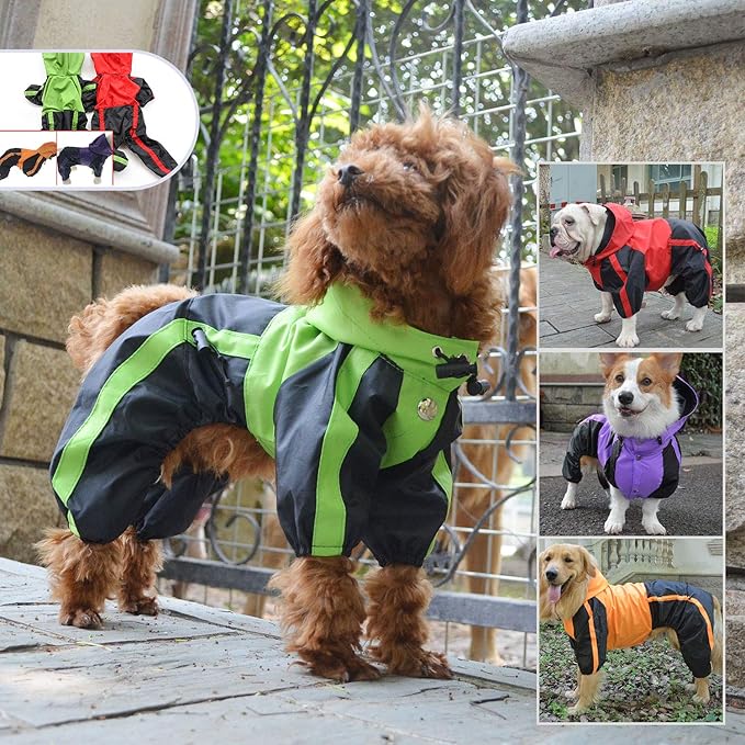 Lovelonglong Welsh Corgi Dog Hooded Raincoat, Dachshund Rain Jacket Poncho Waterproof Clothes with Hood Breathable 4 Feet Four Legs Rain Coats for Corgis Dachshund Purple D-L