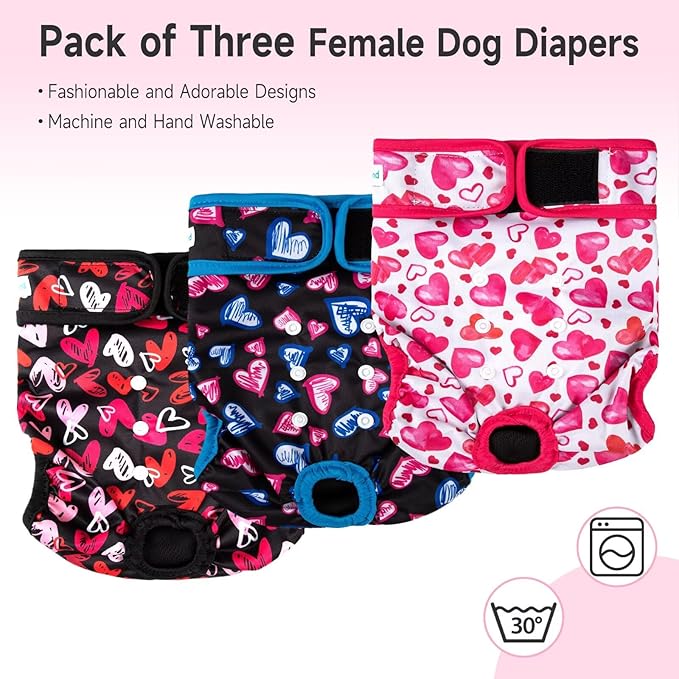 Paw Legend Washable Reusable Female Dog Period Diapers for Heat Doggie Puppy Diapers for Female Dogs (3 Pack, Small)