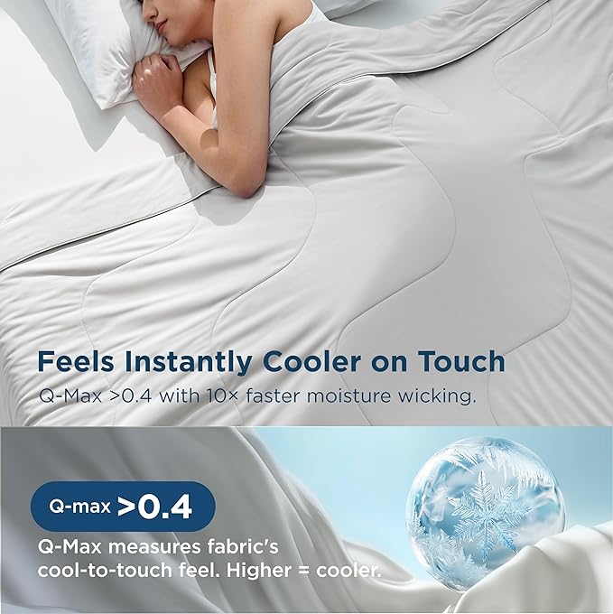 Bedsure Cooling Blankets for Hot Sleepers - Cooling Comforter, Cold and Lightweight Gift for Night Sweats, Full Size Ice Breathable Summer Blanket for Bed, Grey, 80x90 Inches