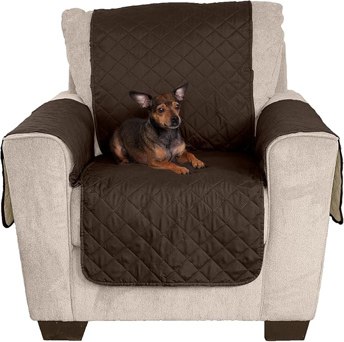 Furhaven Water-Resistant & Reversible Chair Cover Protector for Dogs, Cats, & Children - Two-Tone Pinsonic Quilted Living Room Furniture Cover - Espresso/Clay, Chair