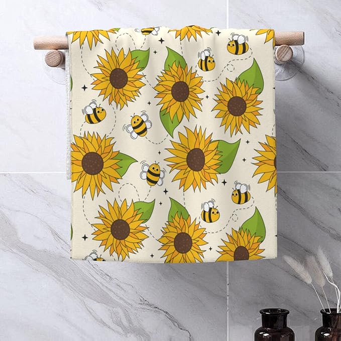 Bees and Sunflowers Hand Towels for Bathroom Set of 2 Hand Bath Towels Soft Absorbent Decorative Hand Towel for Bathroom Kitchen Yoga Home Decor 14 x 28 in