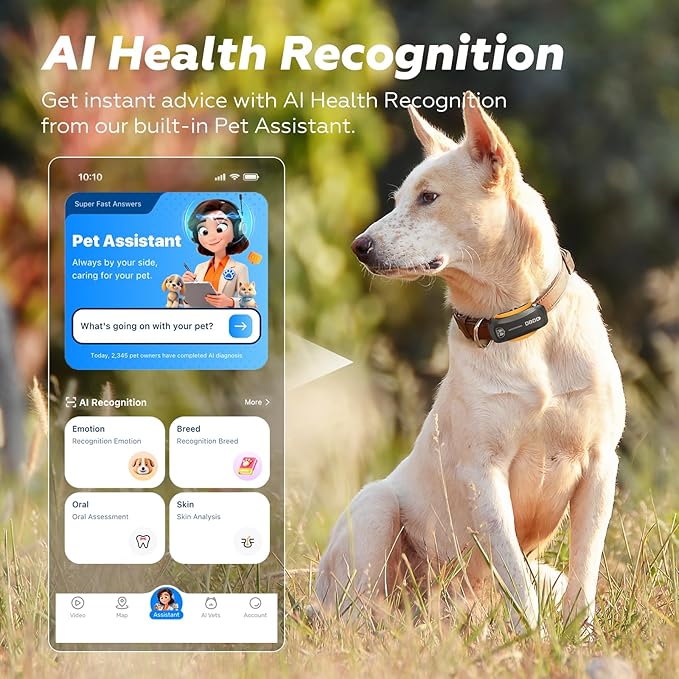 AI GPS Tracker for Dogs (30lbs+), Real Time Location and AI Vet Health Management, Electronic Fence, Waterproof, iOS and Android Universal (D5-Black)