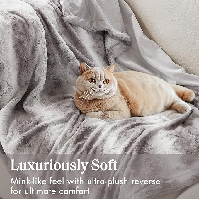 Madison Park Zuri Soft Plush Luxury Oversized Faux Fur Throw Animal Stripes Design, Faux Mink On The Reverse, Modern All Seasons Blanket for Bed, Sofa Couch, Office, Grey, 60x70"