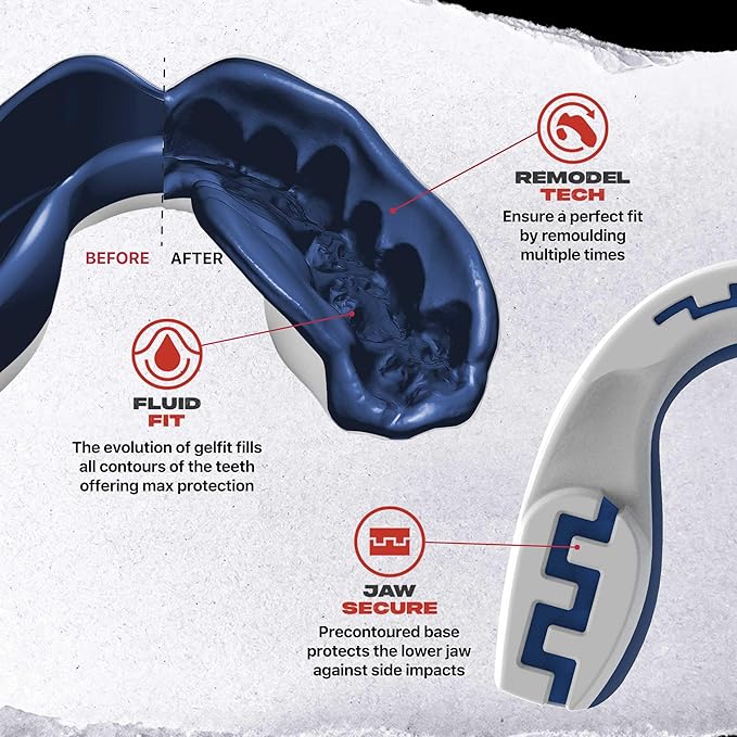 SAFEJAWZ Mouth Guard, Dual Layer Mouthguard for Youth with Case, Easy Fit Remoldable Mouthpiece for Football, Boxing, Lacrosse, MMA, Basketball & All Contact Sports (Kids <11 Years, American Flag)