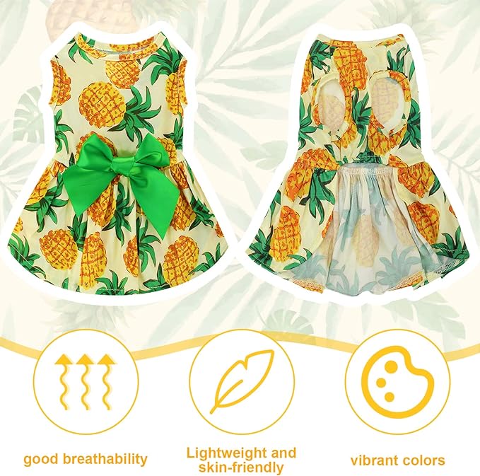 LEIFIDE 8 Pcs Summer Themed Hawaii Dog Dresses Holiday Flamingo Fruit Floral Pattern Pet Skirts Hawaii Puppy Princess Dresses Outfits Bowknot for Girl Dogs Cats Beach(XS)