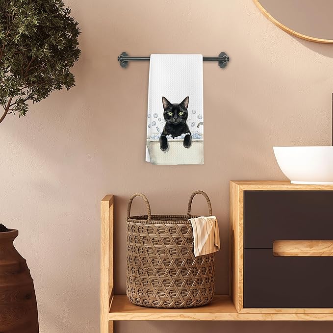 Funny Black Cat Gifts Hand Towels, Cat Bathroom Decor, Black Cats Dish Tea Towels, Cats Lovers Gifts Hand Towel for Restroom Kitchen Washroom Decor, 16x24 Inch