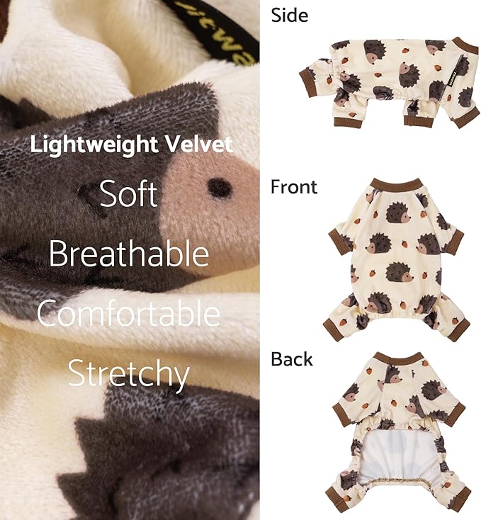 Fitwarm Funny Hedgehog Dog Pajamas, Warm Winter Dog Clothes for Small Dogs Boy Girl, Cozy Pet Onesie with Feet, Beige, Brown, XXL