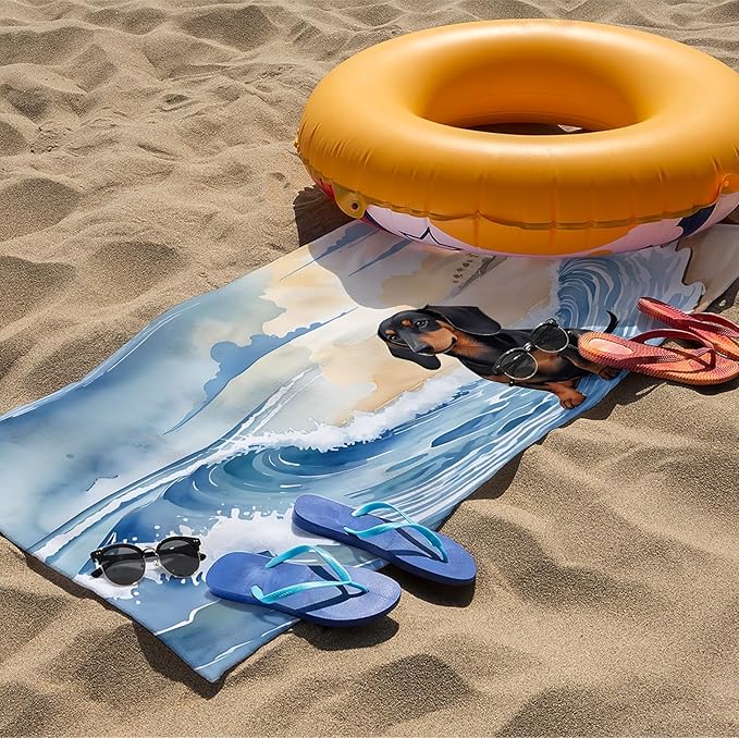 Dachshund Beach Towel, Weiner Dog Pool Towels, Watercolor Coastal Dachshund Sand Towel Large Bath Towels Gifts for Dachshund Lovers, Dachshund Gifts for Women, Weiner Dog Gifts, 29x60in