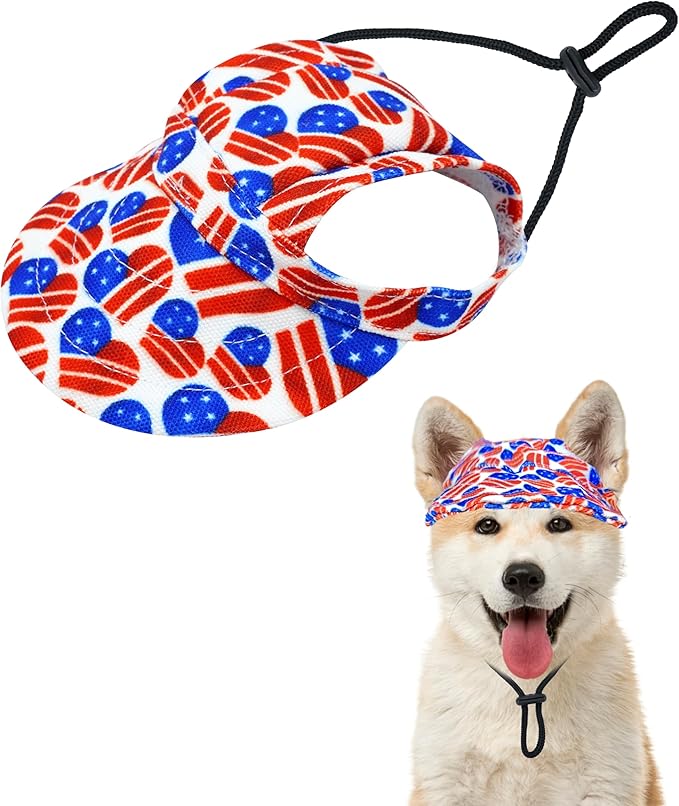 PET SHOW 4th of July Dog Baseball Cap American Flag Dog Visors for Medium Large Dogs Waterproof Pet Sun Hats with Ear Holes Adjustable Drawstring Patriotic Boy Girl Puppy Hat- Independence Day/L