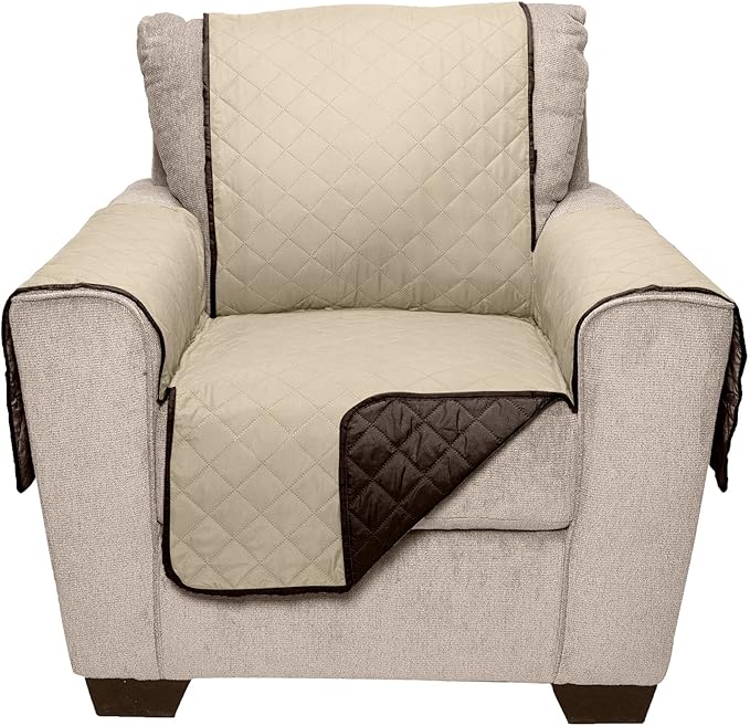 Furhaven Water-Resistant & Reversible Chair Cover Protector for Dogs, Cats, & Children - Two-Tone Pinsonic Quilted Living Room Furniture Cover - Espresso/Clay, Chair (Pack of 2)