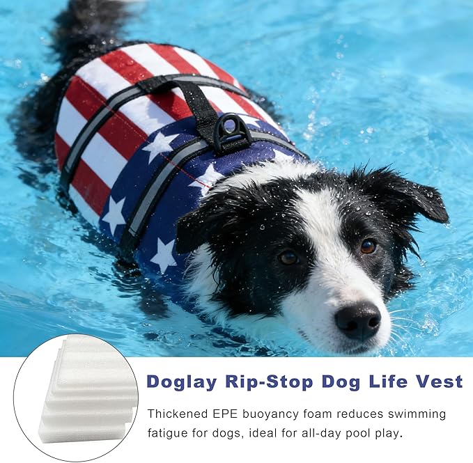 Doglay Dog Life Jacket, Dog Life Vest for Swimming Boating, Adjustable Puppy Life Jacket with Reflective Stripes, Superior Buoyancy Pet Swimming Vest for Small Medium and Large Dogs