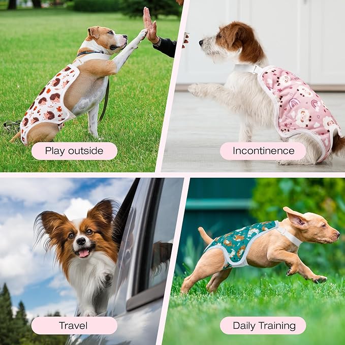 3 Pack Washable Female Dog Diapers with Adjustable Suspender, Reusable Sanitary Panties for Dogs in Heat, Leak-Proof Design for Small Dogs(S, Animal)