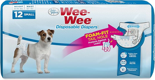 Four Paws Wee-Wee Super Absorbent Disposable Adjustable Dog Potty Training Diapers, Leak-Proof Protection for Dogs, Size Small, 12" - 15" Waist, 12 Count