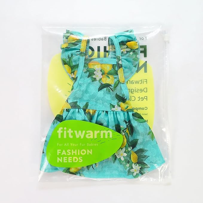 Fitwarm Lemon Dog Dress, Dog Clothes for Small Dogs Girl, Pet Cat Apparel, Teal Blue, Yellow, Green, Medium