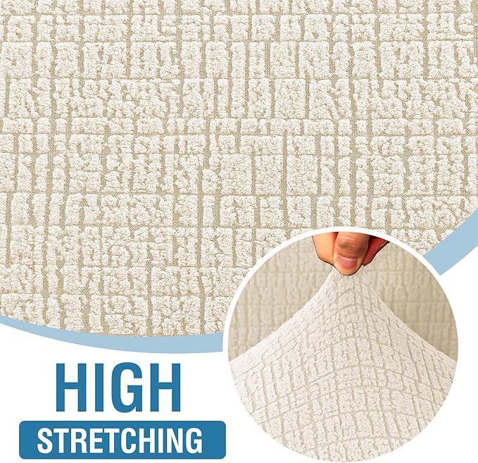 H.VERSAILTEX Jacquard Couch Cushion Covers High Stretch Sofa Covers for 3 Cushion Couch Furniture Protector Spandex Anti-Slip Soft Thickened Slipcovers Crizzle Pattern(3 Back Covers, Ivory)