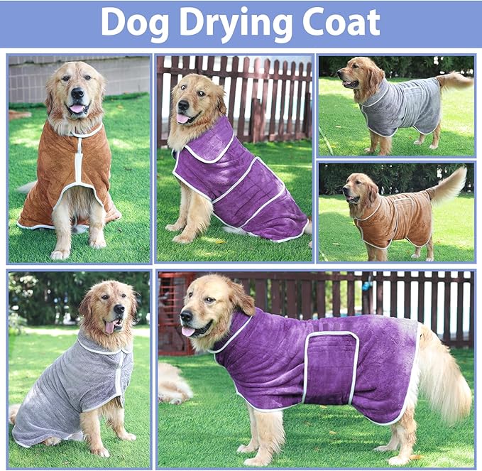 Dog Bathrobe Towel Dog Drying Coat - Super Absorbent Towels Bath Robe for Dogs Large, Soft Adjustable Collar & Belly Strap Fast Drying Coat Pet Cat Bath Robe (Medium Blue‌, Medium)