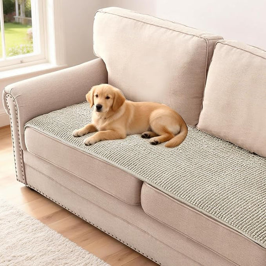 H.VERSAILTEX Plush Chenille Couch Cover for 3 Cushion Couch Anti Slip Washable Sofa Slipcovers Soft and Durable Furniture Protector for Dogs Cats Kids (27.5" x 59", Oatmeal)