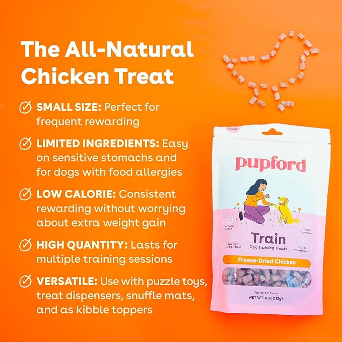 Pupford Freeze Dried Training Treats for Dogs & Puppies, 950+ Two Ingredient Bites (Chicken, 8 oz)