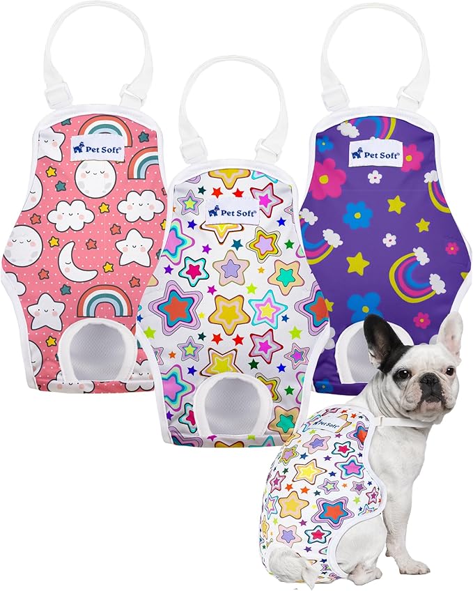 Pet Soft Dog Diapers Female Onesie Sanitary Pantie with Adjustable Suspender, Colorful Pattern Washable Puppy Diapers Female, Super Absorbent Underwear Dog Diaper for Heat (Nature, L)