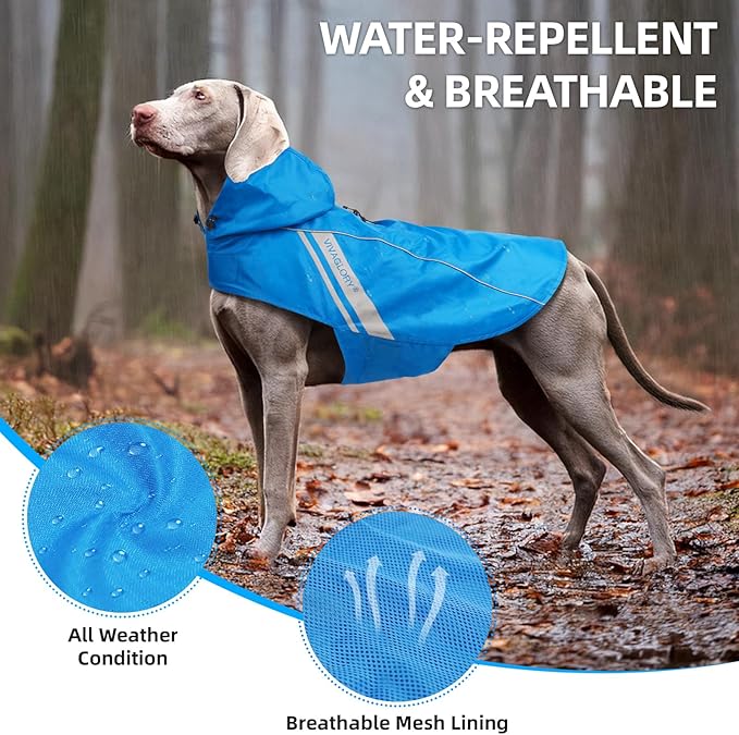 VIVAGLORY Wetoff Dog Raincoat, Rain Coat for Dog All Seasons Adventure, Rain Jacket with Harness Hole & Hood, Reflective Lightweight Waterproof for Doggy & Puppy, XXS, Blue