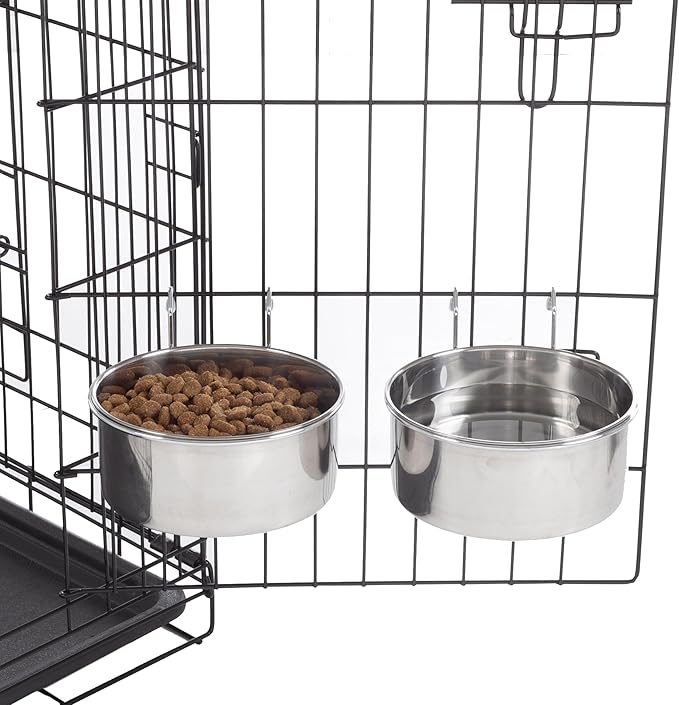Set of 2 Stainless-Steel Dog Bowls - Cage, Kennel, and Crate Hanging Pet Bowls for Food and Water - 50.4oz Each and Dishwasher Safe by PETMAKER (Pack of 2)