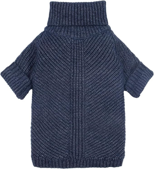 Fitwarm Turtleneck Knit Dog Sweater, Thermal Dog Winter Clothes for Small Dogs Boy Girl, Cozy Sweaters for Dogs, Doggy Pullover Jumper, Pet Outfit, Heather Navy Blue, Large