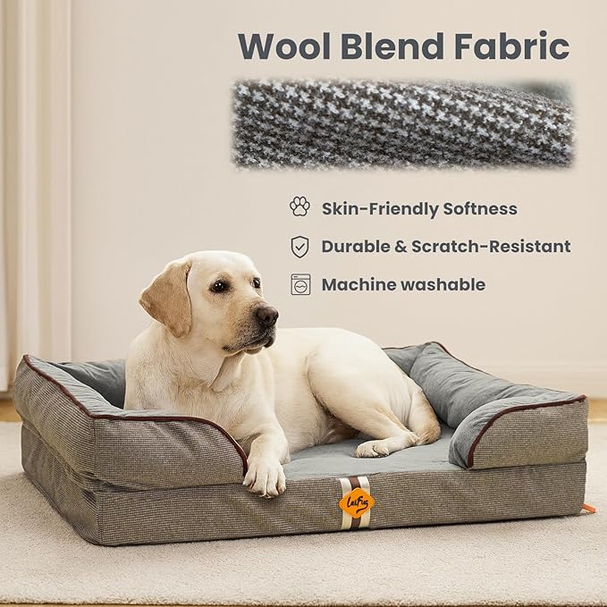 Laifug Large Orthopedic Premium Memory Foam Dog Bed, Dog Sofa with Washable and Removable Suede Cover, Waterproof Liner and Non-Slip Bottom Grey, Olive Green(40''x32''x9'')