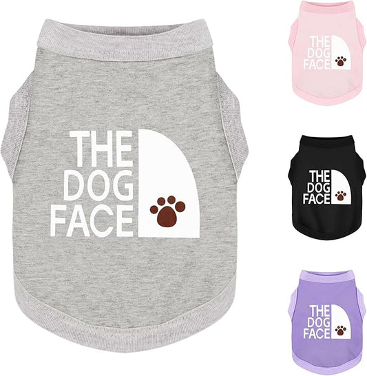 Personality Canine Attire: Soft, Lightweight Cotton Dog Clothes with 'The Dog Face' Print. Small and Medium Breeds, Perfect for Everyday Wear, Comfortable and Breathable Pet Shirt Grey XXS