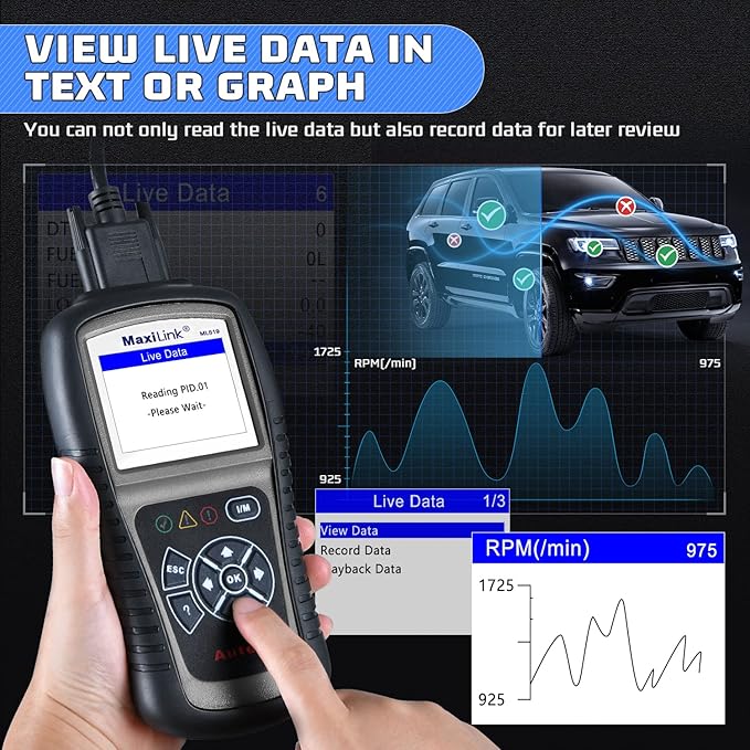 Autel MaxiLink ML519 Enhanced Mode 6 OBD2 Scanner Auto Diagnostic Scan Tool Check Engine Fault Code Reader CAN Scan Tool, Upgraded Ver. of AL319