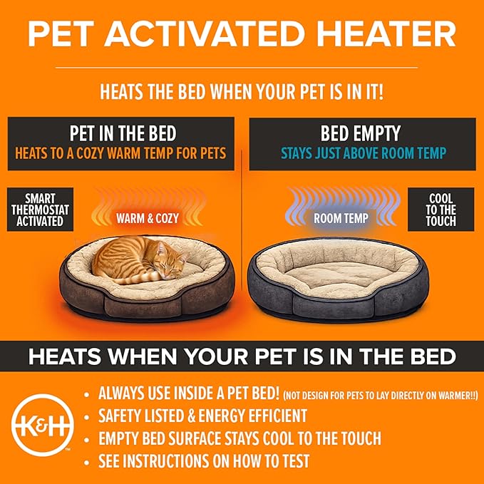 K&H Pet Products Pet Bed Warmer, Turn Any Pet Bed Into a Heated Cat or Dog Bed, Waterproof Indoor Heated Warming Pad Insert, Automatic Temperature, Safety Listed - Medium 20 X 5.5in Tan