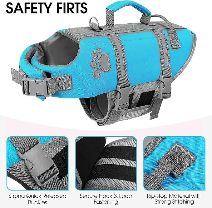 Queenmore Large Dog Life Jacket, Dog Life Vest for Swimming, Floating Life Vest for Dogs Large Breed with Handle, Vibrant Doggie Life Jacket for Boating with Hook, Pet Water Vest for Big Dogs