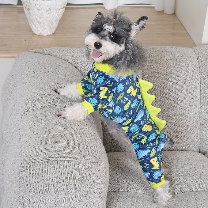 CuteBone Dinosaur Costume Dog Pajamas, Stretchy Spandex Crystal Velvet Sleepwear Coat for Small Dogs, Soft & Warm Pet Outfit Clothes for Cold Weather, Cozy Pullover Design COSP10XS