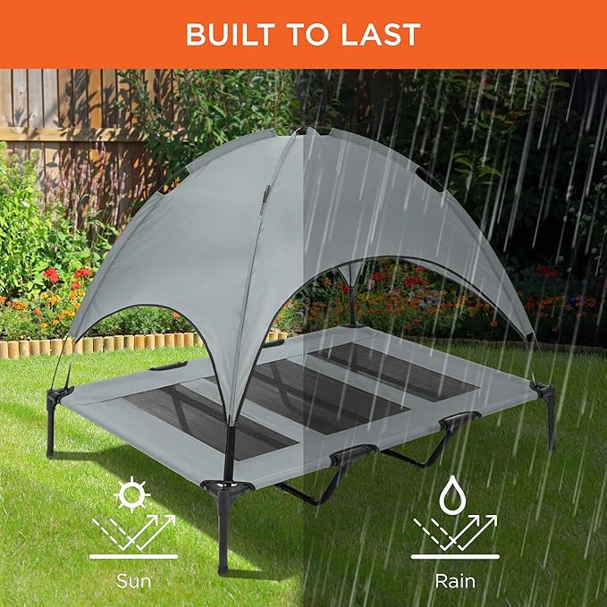 Best Choice Products 48in Elevated Cooling Dog Bed, Outdoor Raised Mesh Pet Cot w/Removable Canopy Shade Tent, Carrying Bag, Breathable Fabric - Gray