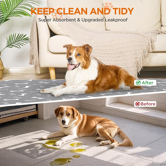 Washable Pee Pads for Dogs, 2Pack Reusable Puppy Pads, Fast Absorbent Dog Pee Pads for Crate Pet Training Pads, Waterproof Whelping Pads for Dogs Bed Mat Crate Indoor (Grey, 18x24)