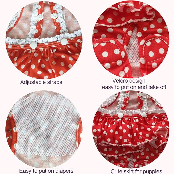 2 Pieces Washable Female Diapers with Suspender Comfort Reusable Doggy Diapers Reusable Puppy Sanitary Panties Dog Underwear Diaper for Small Girl Dogs in Period Heat (Red&Black,XL)