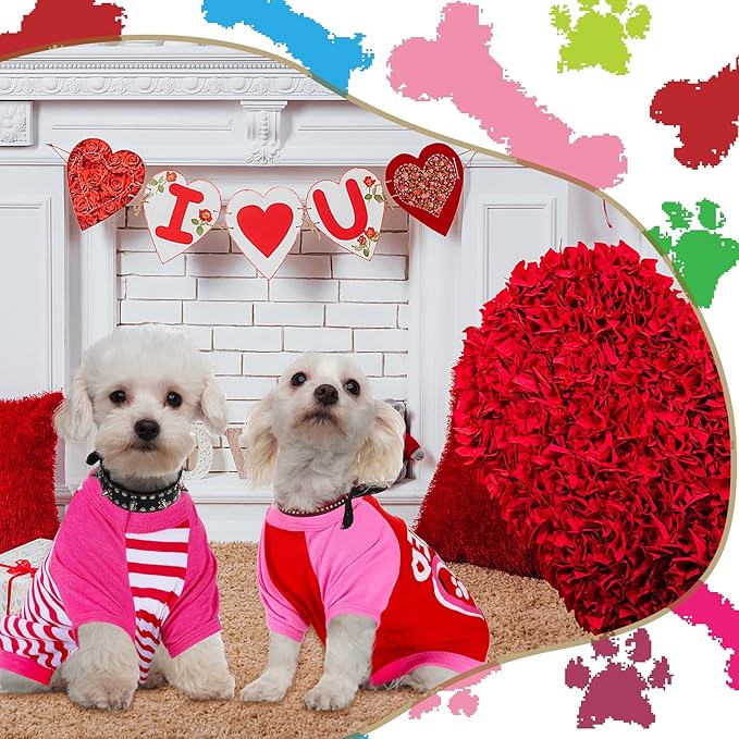 Weewooday 5 Pieces Valentine‘s Day Dog Shirt for Small Dogs Girl Small Dog Puppy Clothes for Chihuahua Yorkie Bulldog Schnauzer Breathable Shirt Vest(Medium)