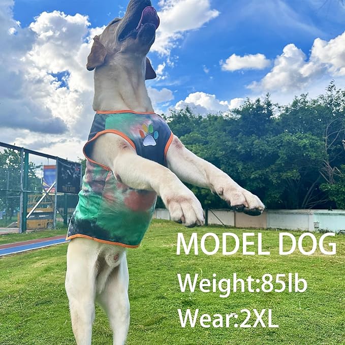 Summer Tie Dye Dog Clothes Cool Breathable Cotton T-Shirt Medium Large Dog Boys Girls Shirt(GreenOrange, Large)