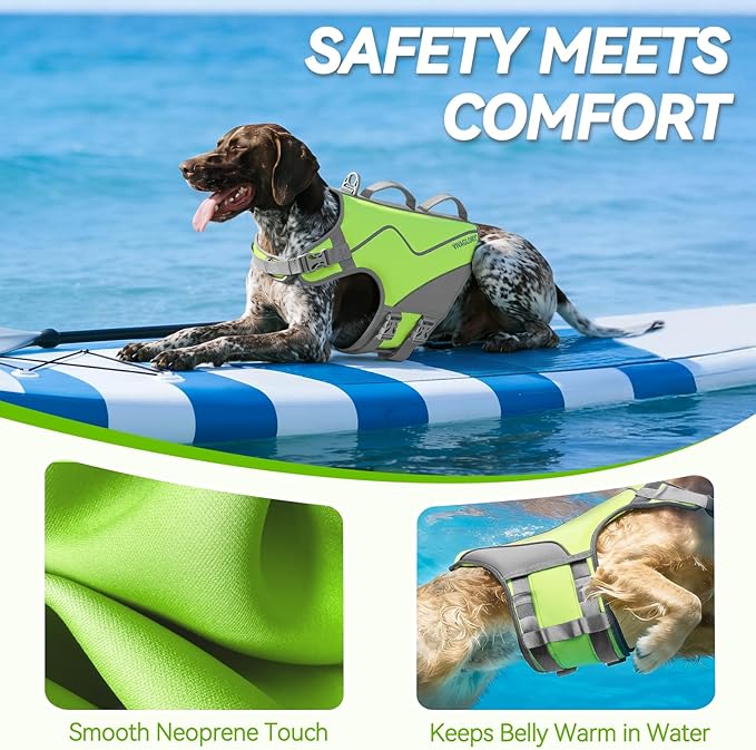 VIVAGLORY Neoprene Dog Life Vest, Dog Life Jacket for Swimming & Boating, Lightweight & Buoyancy for Puppy Doggy, Swimming Vest with Handle, L, Bright Yellow
