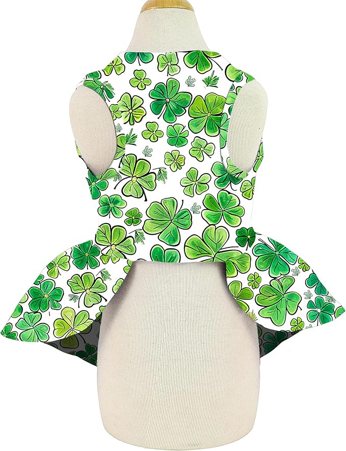 St. Patrick Day Dog Dress Holiday Irish Lucky Clover Dress Outfits Skirt for Small Boys and Girls Puppies Pets Doggie